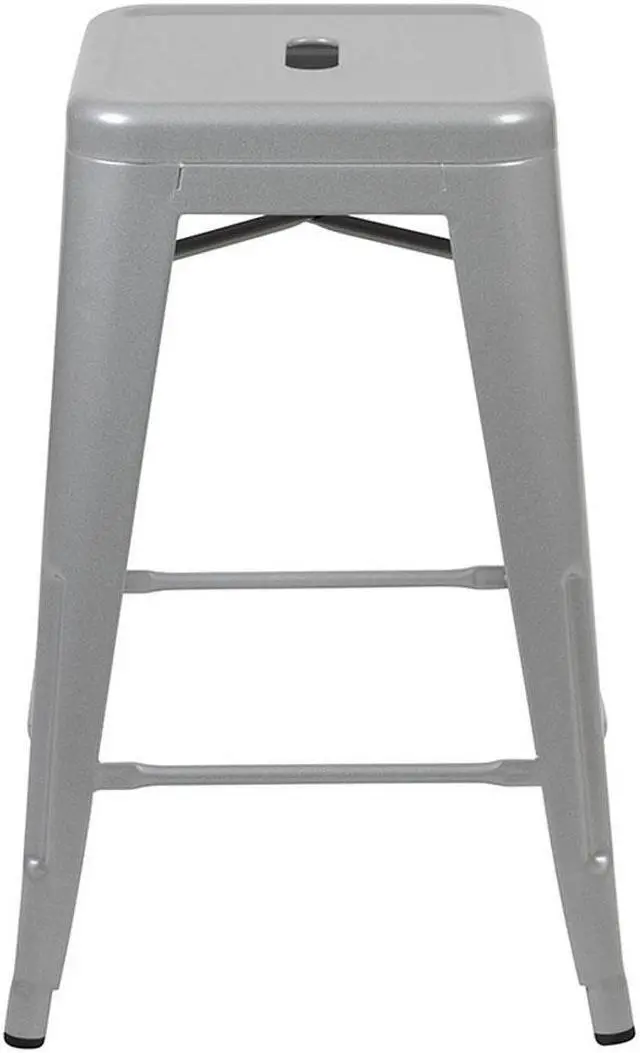 Alt view image 12 of 20 - 24" High Metal Counter-Height, Indoor Bar Stool in Silver - Stackable Set of 4