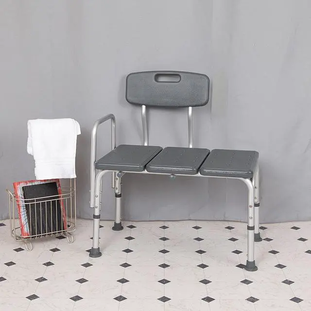 Alt view image 9 of 20 - HERCULES Series 300 Lb. Capacity Adjustable Gray Bath & Shower Transfer Bench with Back and Side Arm
