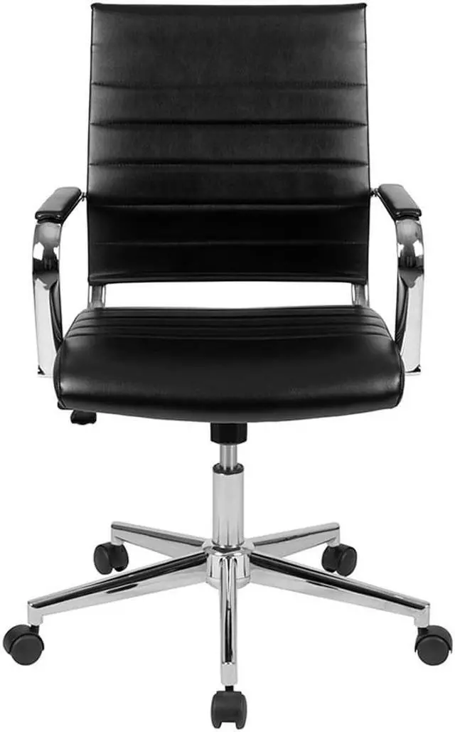 Alt view image 12 of 20 - Mid-Back Black LeatherSoft Contemporary Ribbed Executive Swivel Office Chair