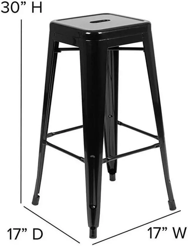 Alt view image 14 of 20 - 30" High Metal Indoor Bar Stool in Black - Stackable Set of 4