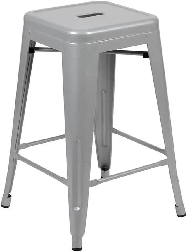 Alt view image 11 of 20 - 24" High Metal Counter-Height, Indoor Bar Stool in Silver - Stackable Set of 4