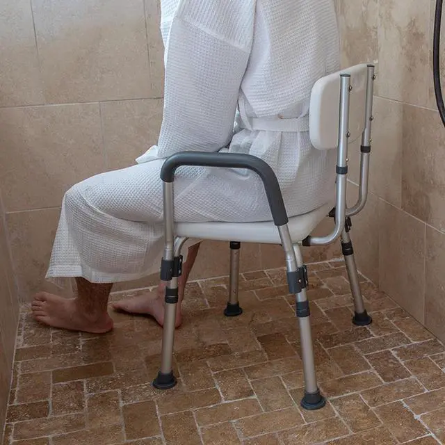 Alt view image 10 of 20 - HERCULES Series 300 Lb. Capacity Adjustable Gray Bath & Shower Chair with Quick Release Back & Arms