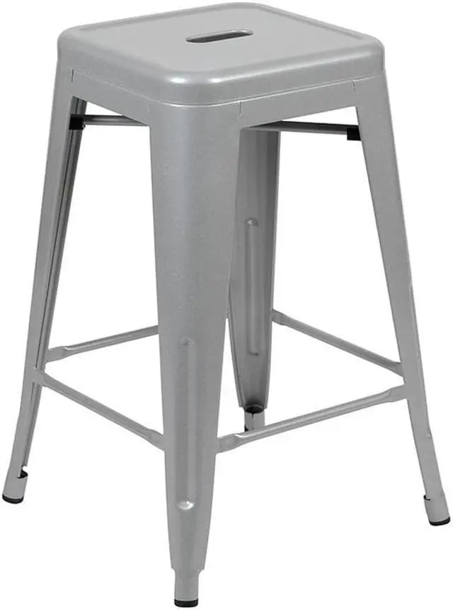 Alt view image 8 of 20 - 24" High Metal Counter-Height, Indoor Bar Stool in Silver - Stackable Set of 4