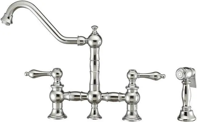 Alt view image 3 of 6 - Vintage III Plus Bridge Faucet with Long Traditional Swivel Spout, Lever Handles and Solid Brass Side Spray - Polished Chrome