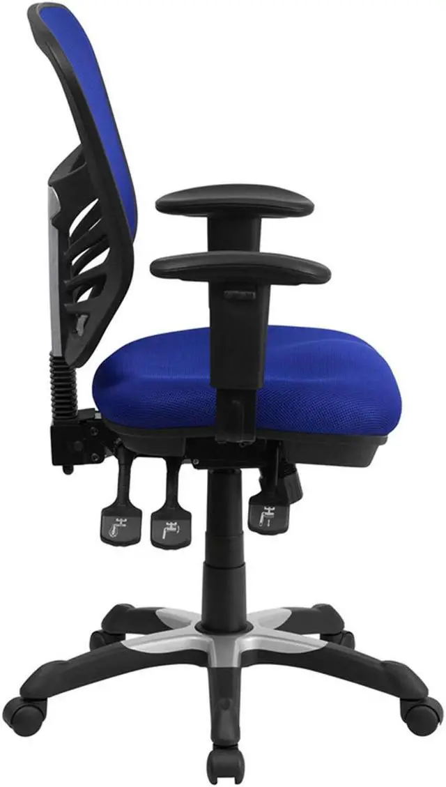 Alt view image 15 of 20 - Mid-Back Blue Mesh Multifunction Executive Swivel Ergonomic Office Chair with Adjustable Arms