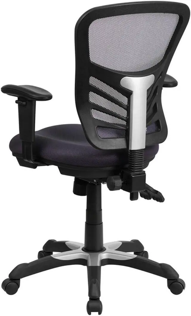 Alt view image 7 of 20 - Mid-Back Dark Gray Mesh Swivel Task Chair with Triple Paddle Control