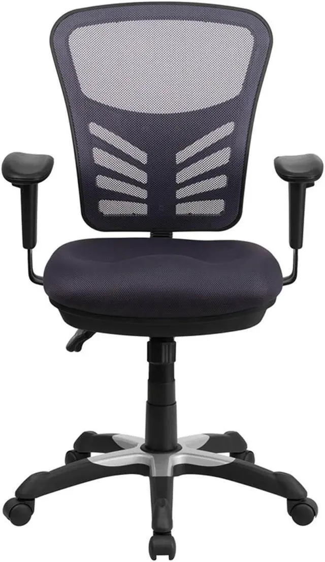 Alt view image 8 of 20 - Mid-Back Dark Gray Mesh Swivel Task Chair with Triple Paddle Control