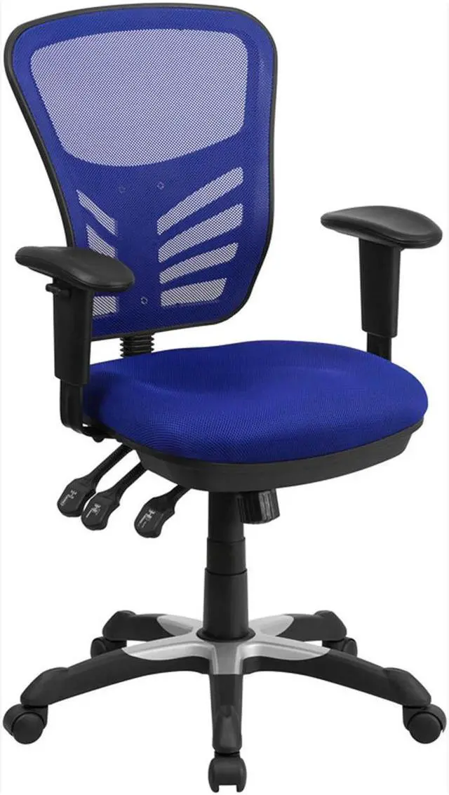 Alt view image 14 of 20 - Mid-Back Blue Mesh Multifunction Executive Swivel Ergonomic Office Chair with Adjustable Arms