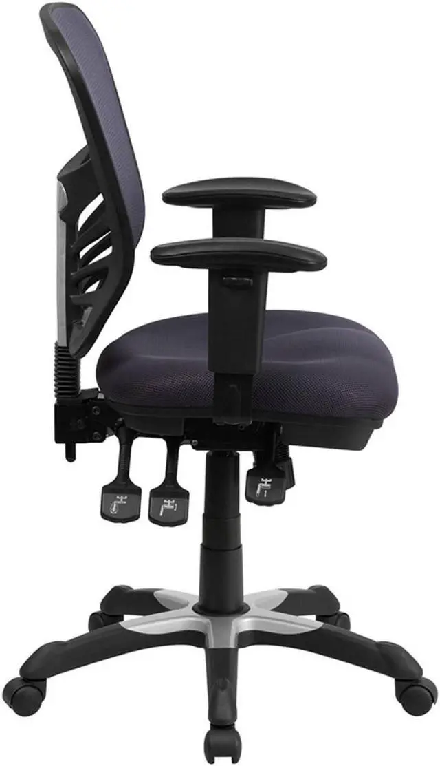Alt view image 6 of 20 - Mid-Back Dark Gray Mesh Swivel Task Chair with Triple Paddle Control
