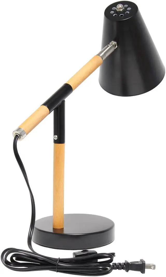 Alt view image 7 of 16 - Simple Designs Black Matte and Wooden Pivot Desk Lamp