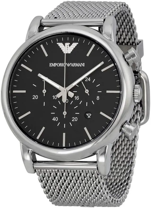 Alt view image 9 of 11 - Emporio Armani Men's Classic AR1808 Silver Stainless-Steel Quartz Watch with Black Dial
