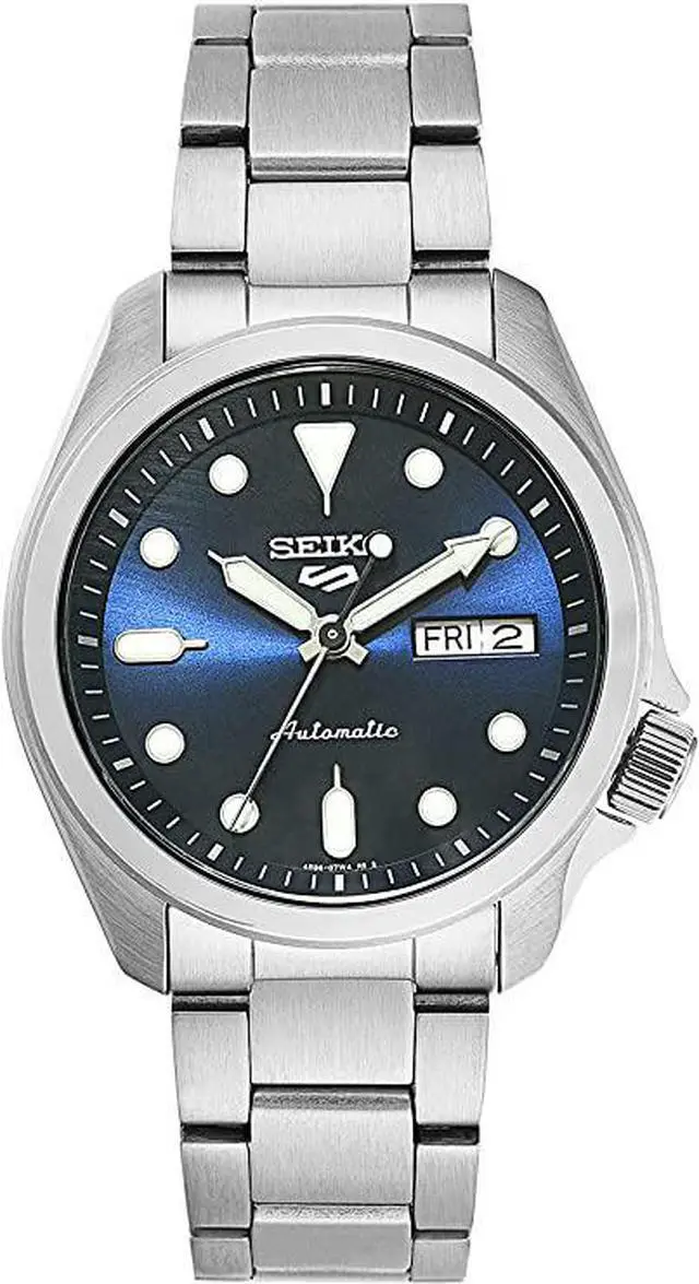 Alt view image 3 of 3 - Seiko SRPE53 5 Sports 24-Jewel Stainless Steel Watch with Blue Dial