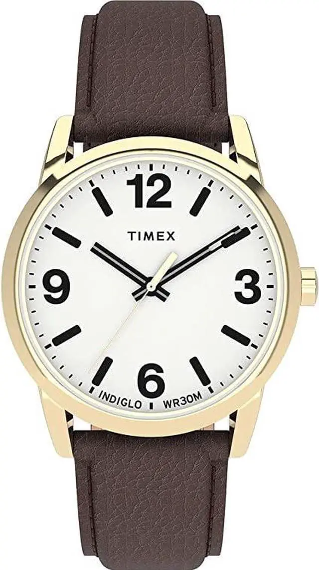 Alt view image 3 of 5 - timex men's easy reader bold 38mm watch - gold-tone case white dial with brown leather strap
