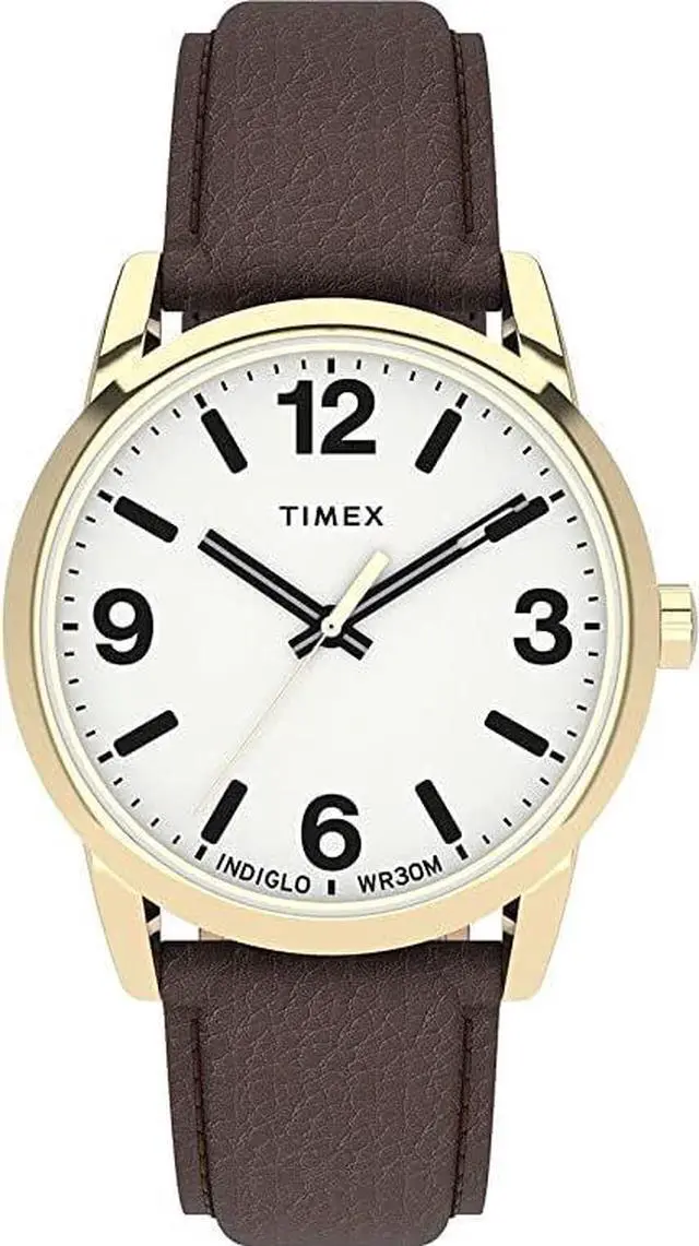 Alt view image 5 of 5 - timex men's easy reader bold 38mm watch - gold-tone case white dial with brown leather strap