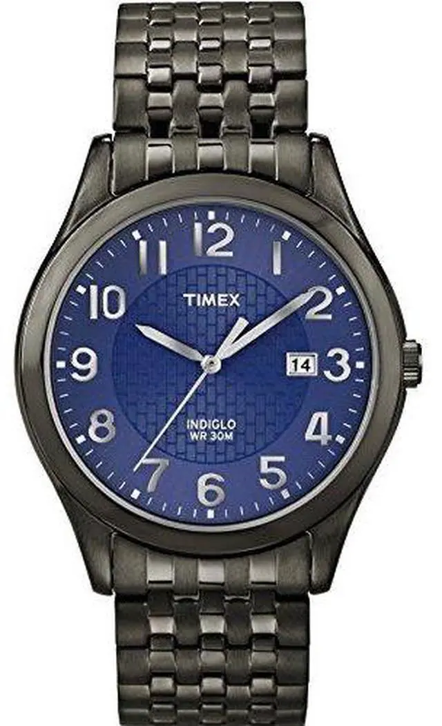 Alt view image 8 of 9 - Timex Men's Elevated Classic Blue Textured Dial Date Indiglo Dress Watch T2P203