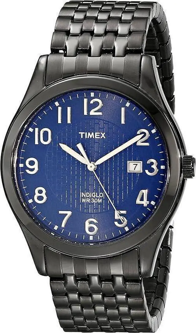 Alt view image 9 of 9 - Timex Men's Elevated Classic Blue Textured Dial Date Indiglo Dress Watch T2P203
