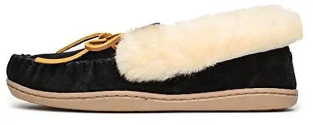 Alt view image 2 of 3 - Minnetonka Womens Alpine Sheepskin Moccasin - Black Suede - Size 9