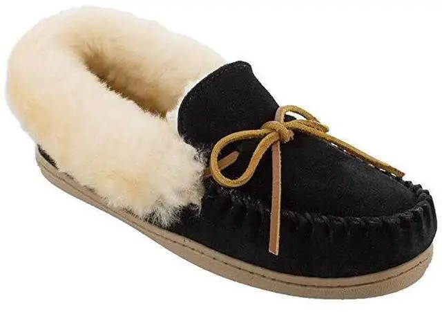 Alt view image 3 of 3 - Minnetonka Womens Alpine Sheepskin Moccasin - Black Suede - Size 9