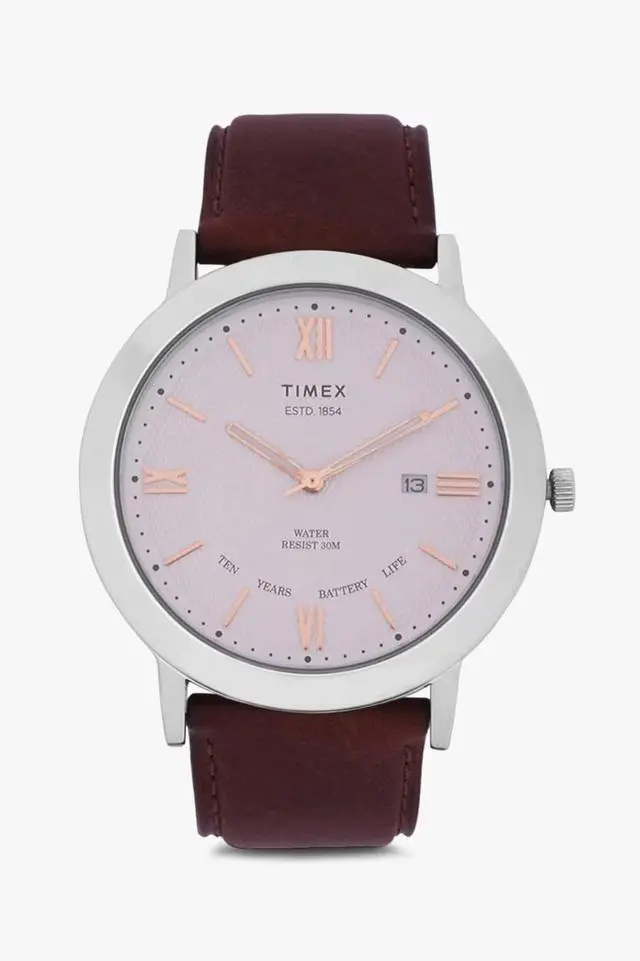 Main image of Timex Dress Leather 10 Year Battery Watch