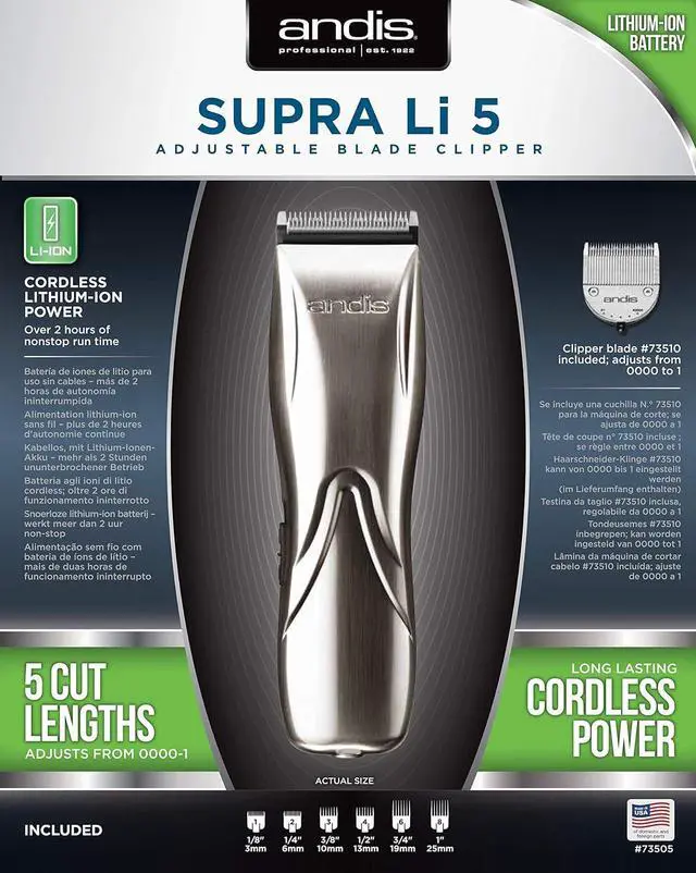 Alt view image 3 of 3 - Andis 73500 Supra Lithium Ion 5 Adjustable Blade Clipper