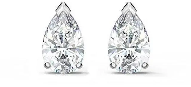 Alt view image 2 of 3 - Swarovski Attract Pear Stud Pierced Earrings - White - Rhodium Plated