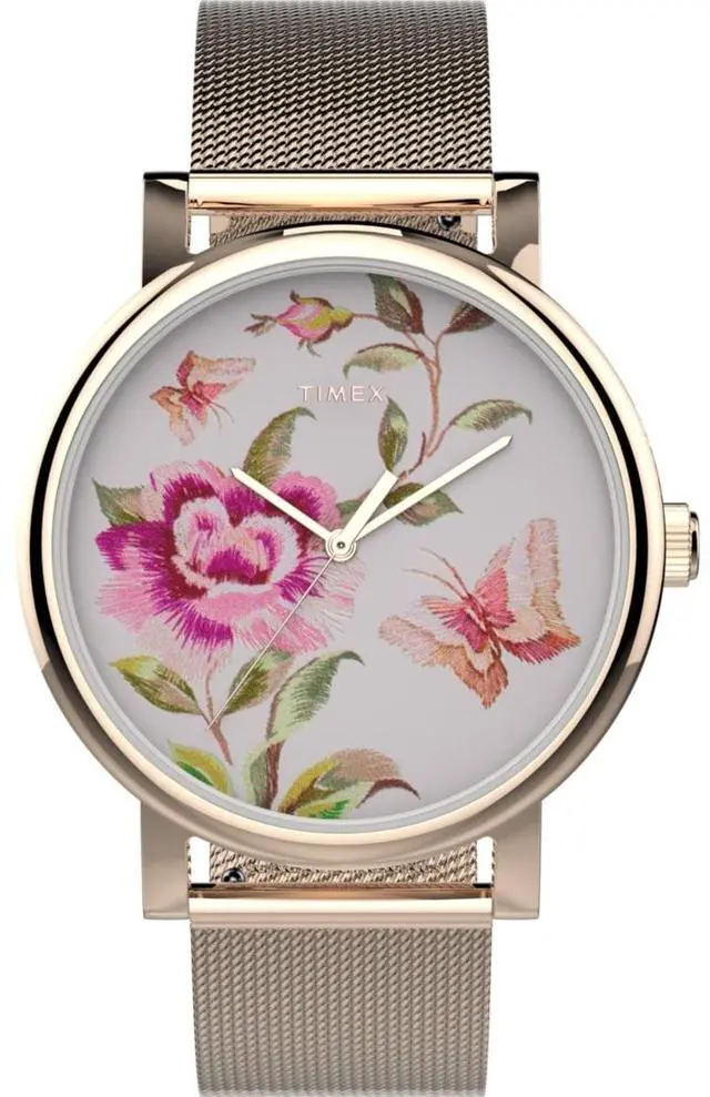 Alt view image 2 of 3 - timex women's tw2u19500 full bloom 38mm rose gold-tone/pink stainless steel mesh bracelet watch