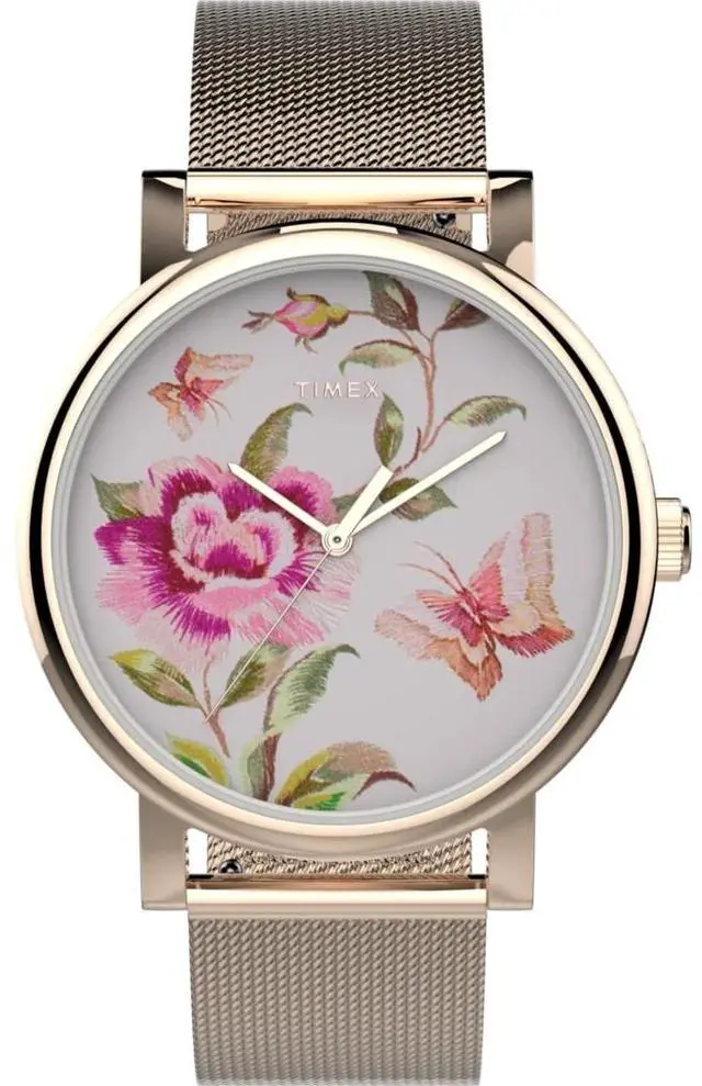 Alt view image 3 of 3 - timex women's tw2u19500 full bloom 38mm rose gold-tone/pink stainless steel mesh bracelet watch