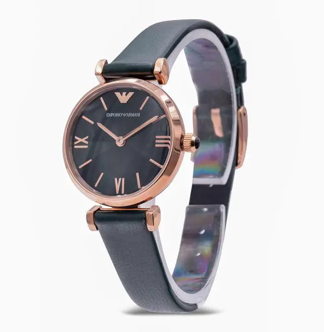 Alt view image 2 of 3 - Emporio Armani Rose Gold-Tone green Leather Ladies Watch