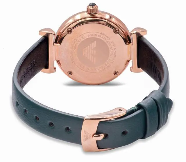 Alt view image 3 of 3 - Emporio Armani Rose Gold-Tone green Leather Ladies Watch