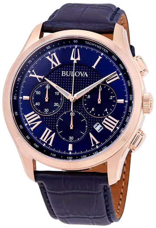 Alt view image 7 of 18 - Bulova Wilton Chronograph Mens Blue Dial Quartz Watch 97B170