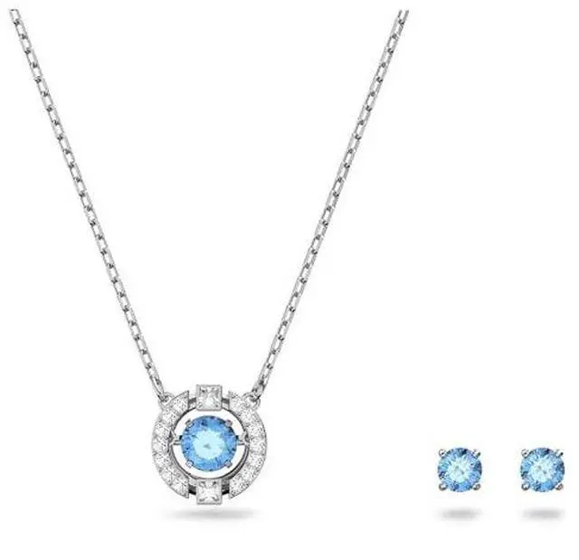 Alt view image 3 of 3 - Swarovski Sparkling Dance Set Round Cut - Blue - Rhodium Plated