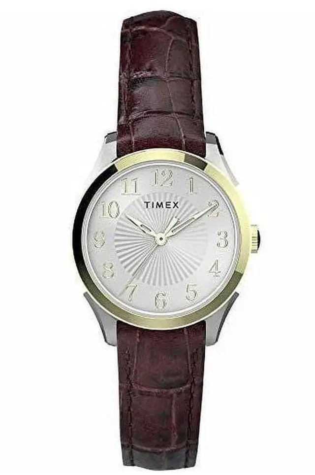 Alt view image 2 of 3 - Timex Womens Briarwood 28mm Watch - Two-Tone case Silver-Tone Dial with Brown croco Leather Strap