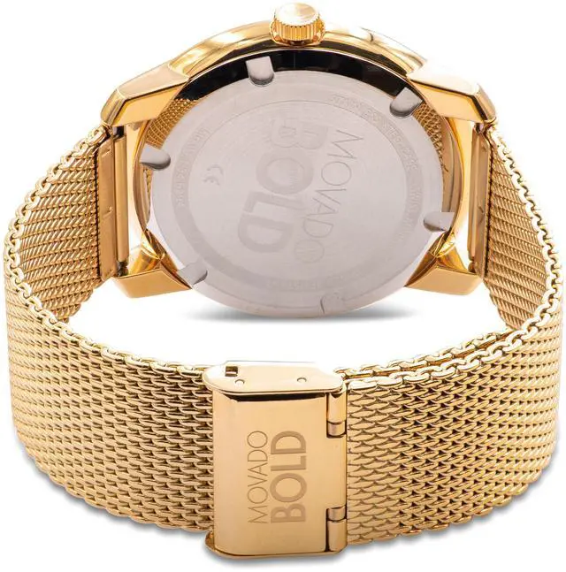 Alt view image 6 of 7 - Movado Bold Mens Gold Dial Mesh Bracelet Swiss Quartz Watch 3600460