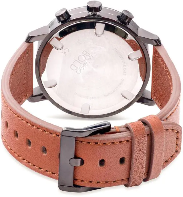 Alt view image 3 of 3 - Movado Bold Evolution Black Ion Chronograph Cognac Brown Leather Mens Watch