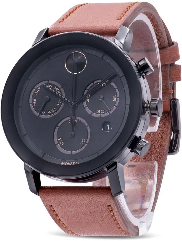 Alt view image 2 of 3 - Movado Bold Evolution Black Ion Chronograph Cognac Brown Leather Mens Watch