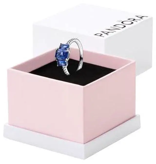 Main image of Pandora Blue Rectangular Three Stone Sparkling Ring