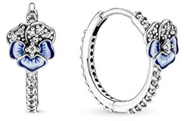 Alt view image 2 of 3 - Pandora Blue Pansy Flower Hoop Earrings