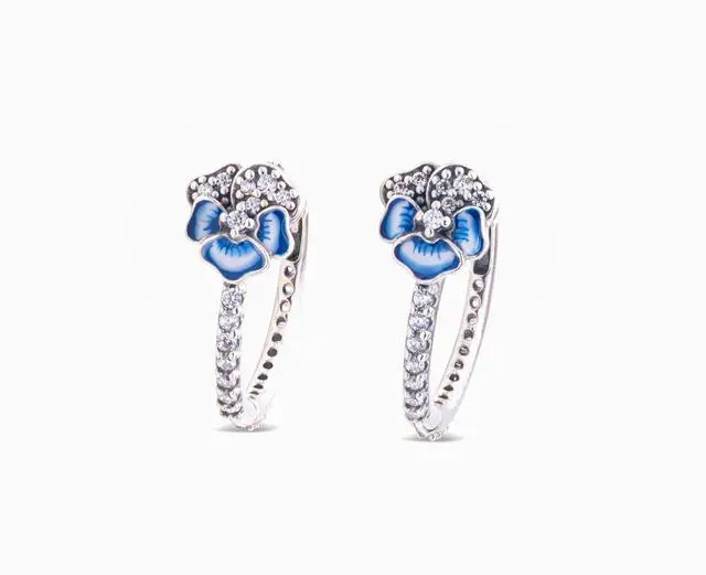 Alt view image 3 of 3 - Pandora Blue Pansy Flower Hoop Earrings