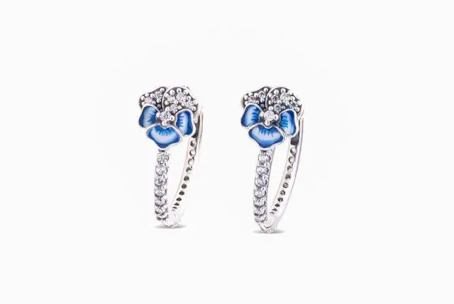 Main image of Pandora Blue Pansy Flower Hoop Earrings