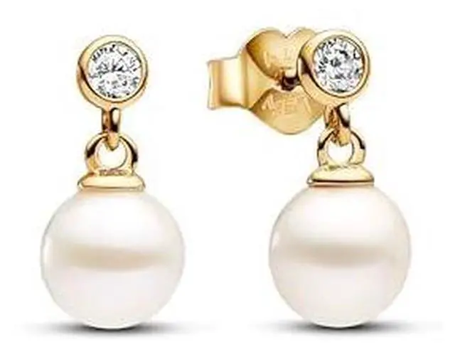 Alt view image 2 of 3 - Pandora Treated Freshwater Cultured Pearl & Stone Drop Earrings