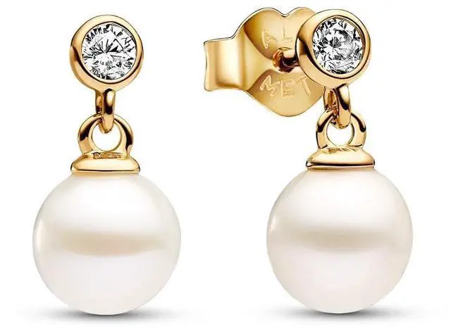 Alt view image 3 of 3 - Pandora Treated Freshwater Cultured Pearl & Stone Drop Earrings