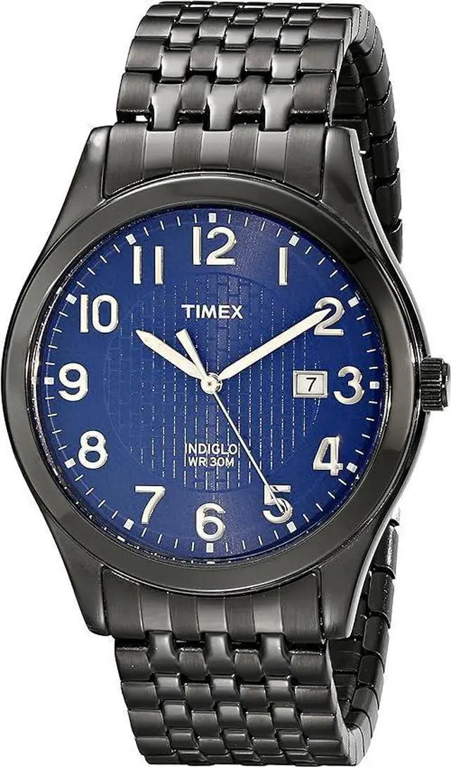 Alt view image 7 of 9 - Timex Men's Elevated Classic Blue Textured Dial Date Indiglo Dress Watch T2P203