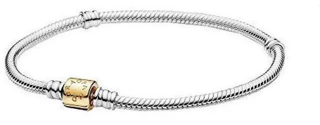 Main image of Pandora Moments 14k Gold Two-tone Barrel Clasp Snake Chain Bracelet
