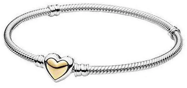 Alt view image 2 of 3 - Pandora Domed Golden Heart Clasp Snake Chain Bracelet -23