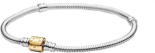 Main image of Pandora Moments 14k Gold Two-tone Barrel Clasp Snake Chain Bracelet