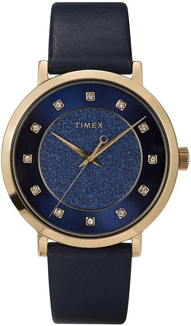 Alt view image 2 of 2 - Timex Womens Celestial Opulence 38mm Gold-tone Case / Blue Glitter Dial with Crystal Markers / Blue Leath