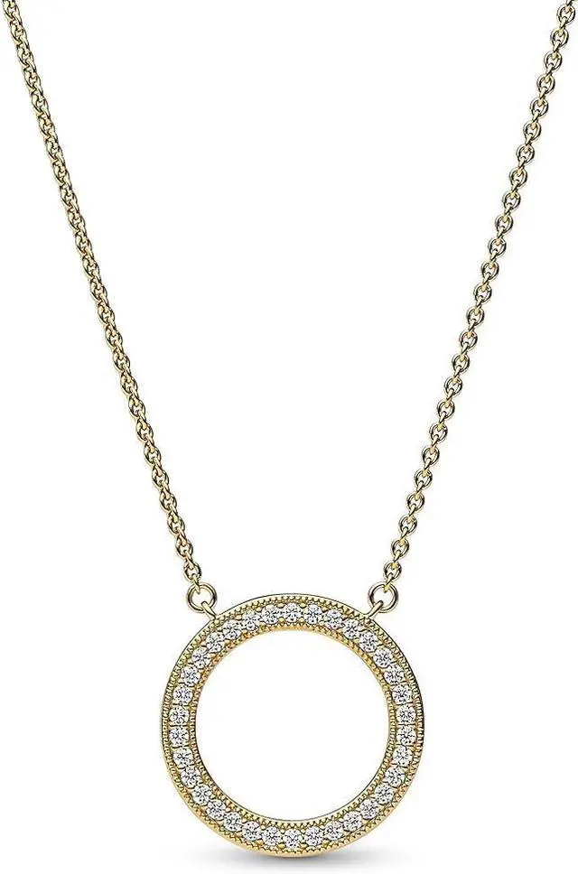 Main image of Pandora Signature Pave & Hearts Circle Pendant Necklace