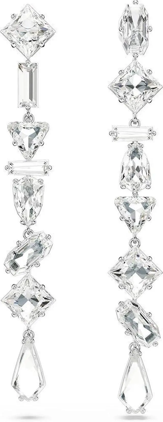 Main image of Swarovski Mesmera Drop Earrings Asymmetrical Design Long White Rhodium Plated