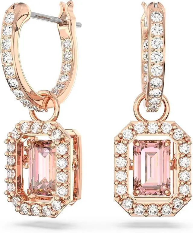 Main image of Swarovski Una Drop Earrings Octagon Cut Pink Rose Gold-tone Plated