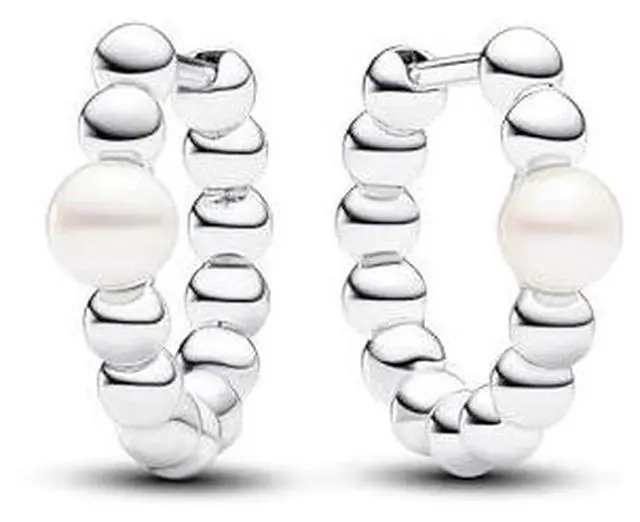Alt view image 2 of 3 - Pandora Treated Freshwater Cultured Pearl & Beads Hoop Earrings